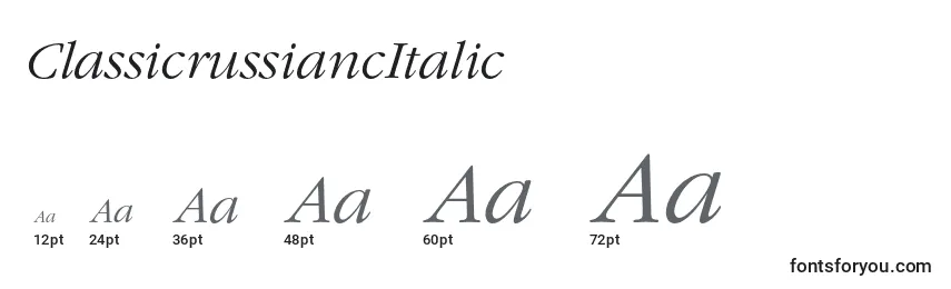 Размеры шрифта ClassicrussiancItalic