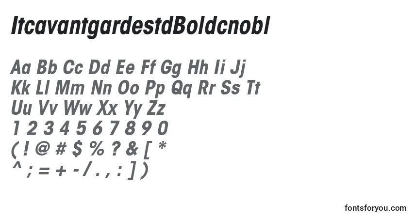 Czcionka ItcavantgardestdBoldcnobl – alfabet, cyfry, specjalne znaki