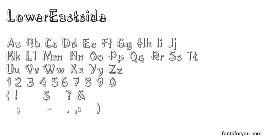 Czcionka LowerEastside – alfabet, cyfry, specjalne znaki