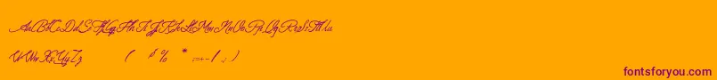 LeSecretDeLaGuilde-Schriftart – Violette Schriften auf orangefarbenem Hintergrund