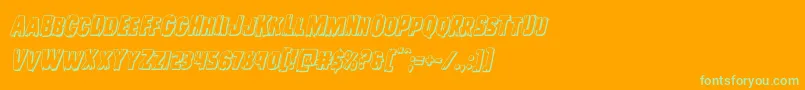 Leatherface3Dital-Schriftart – Grüne Schriften auf orangefarbenem Hintergrund