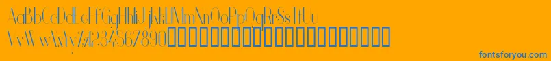 VanityLightNarrow-Schriftart – Blaue Schriften auf orangefarbenem Hintergrund