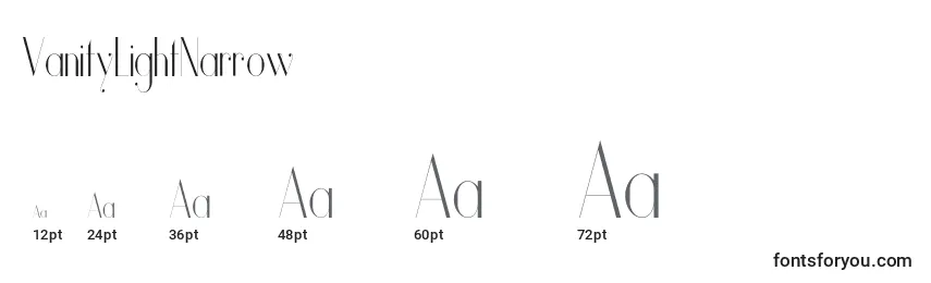 VanityLightNarrow Font Sizes