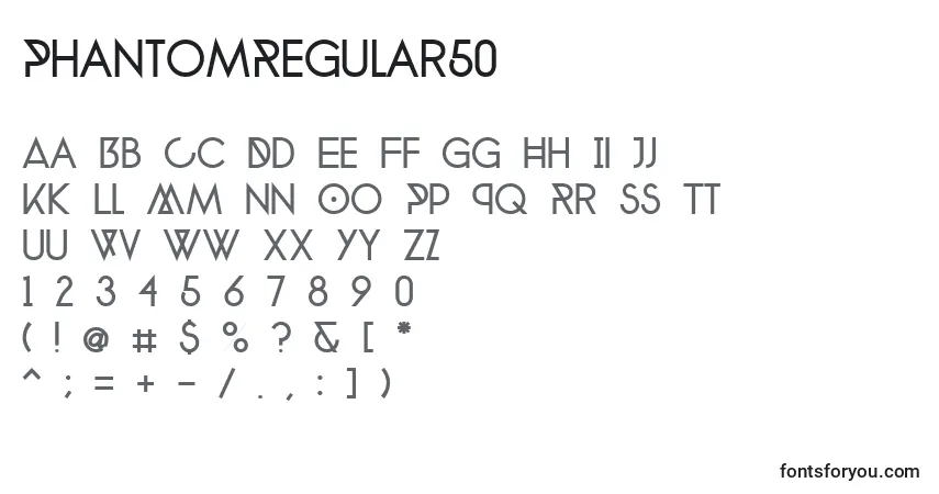 Czcionka PhantomRegular50 – alfabet, cyfry, specjalne znaki