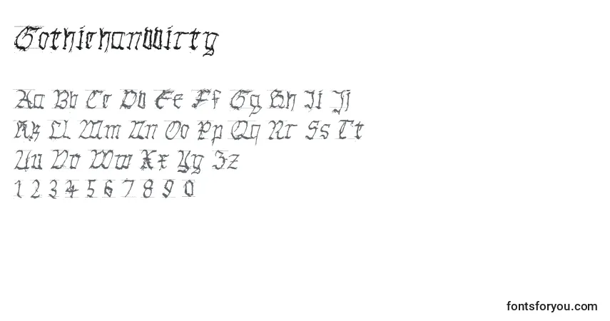Czcionka Gothichanddirty – alfabet, cyfry, specjalne znaki
