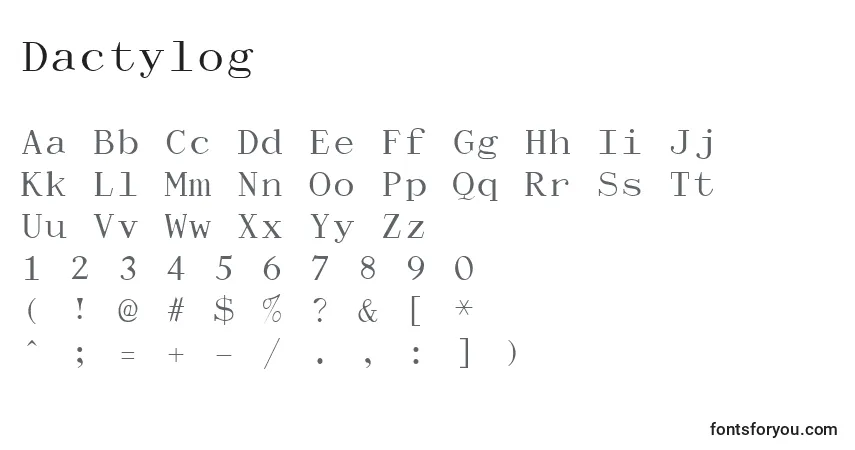 Schriftart Dactylog – Alphabet, Zahlen, spezielle Symbole
