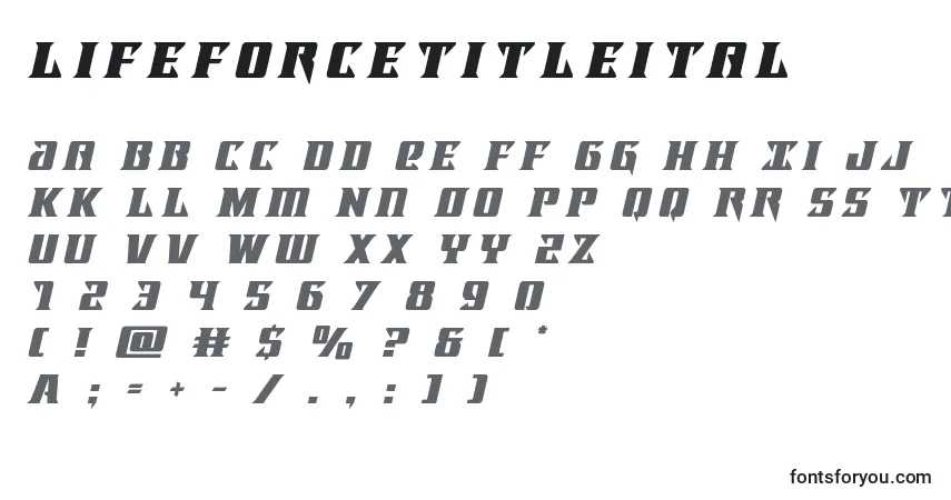 Lifeforcetitleitalフォント–アルファベット、数字、特殊文字