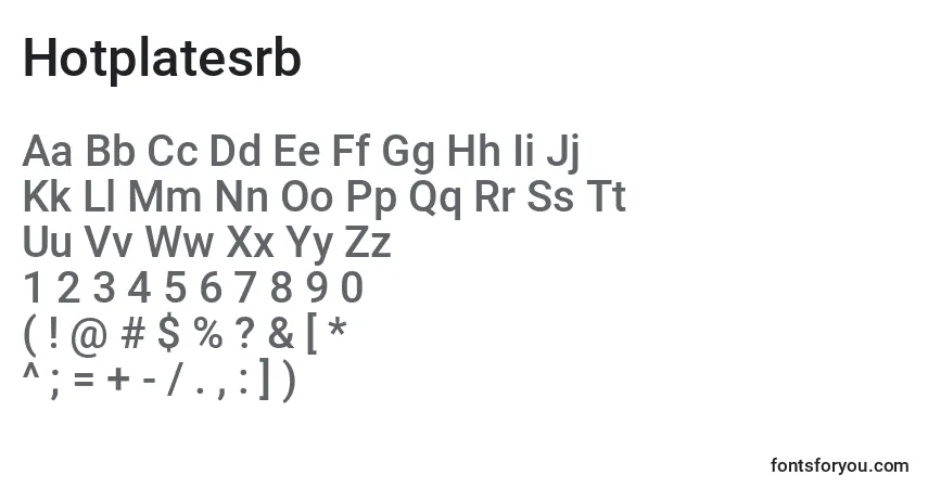 Czcionka Hotplatesrb – alfabet, cyfry, specjalne znaki