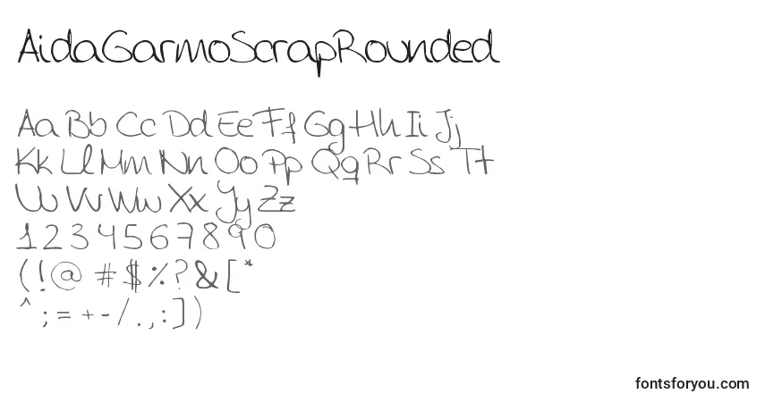 Czcionka AidaGarmoScrapRounded – alfabet, cyfry, specjalne znaki