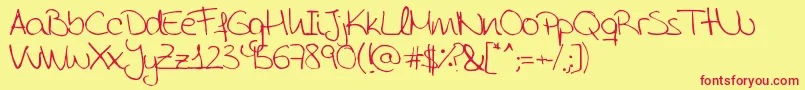 AidaGarmoScrapRounded-fontti – punaiset fontit keltaisella taustalla