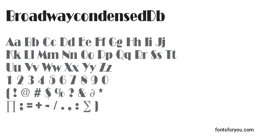 Czcionka BroadwaycondensedDb – alfabet, cyfry, specjalne znaki
