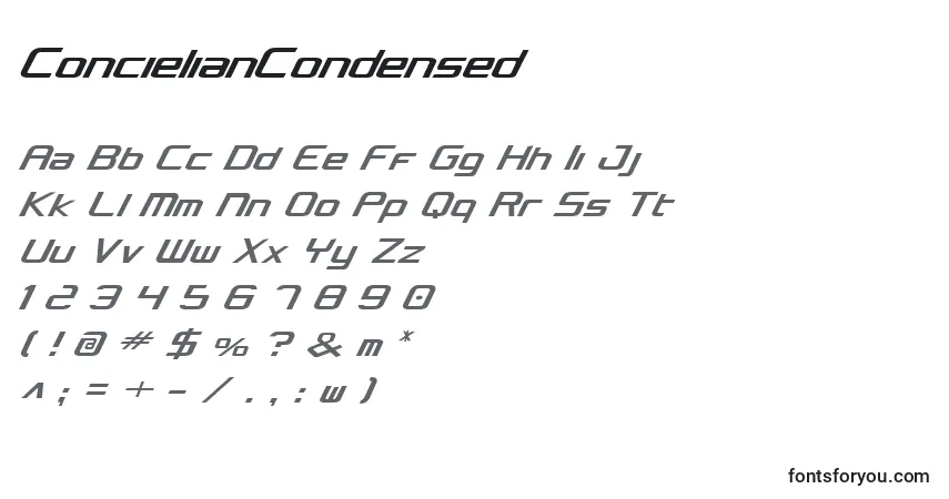 Fuente ConcielianCondensed - alfabeto, números, caracteres especiales