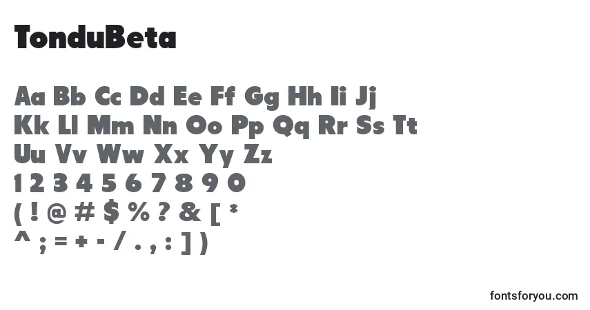 TonduBeta-fontti – aakkoset, numerot, erikoismerkit
