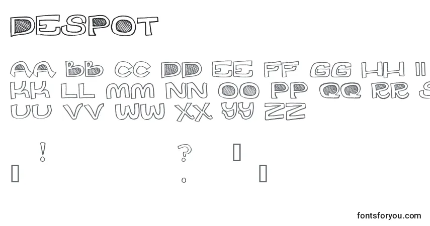 Schriftart DesPot – Alphabet, Zahlen, spezielle Symbole