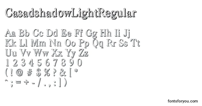 Schriftart CasadshadowLightRegular – Alphabet, Zahlen, spezielle Symbole