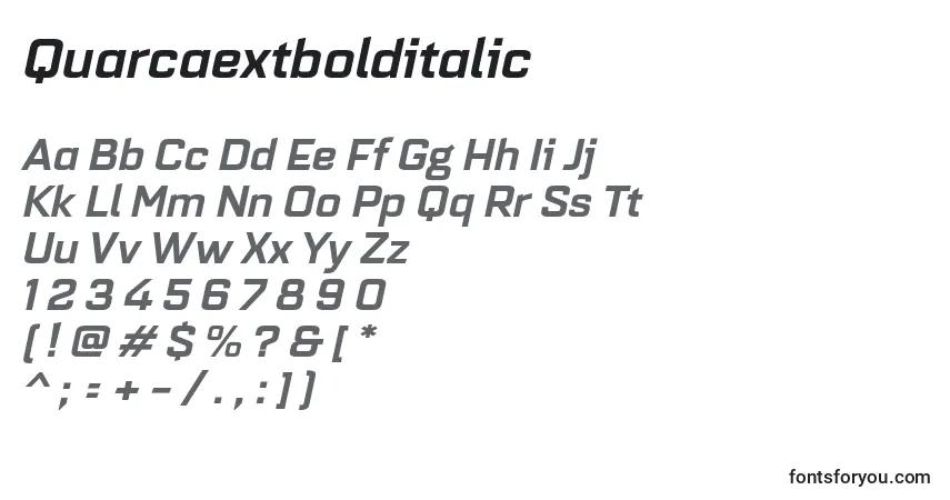 Шрифт Quarcaextbolditalic – алфавит, цифры, специальные символы