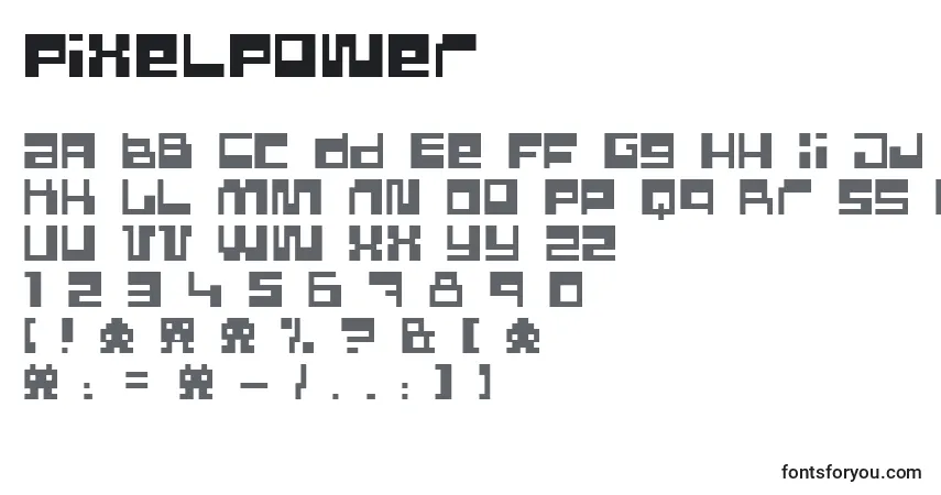 PixelPower Font – alphabet, numbers, special characters