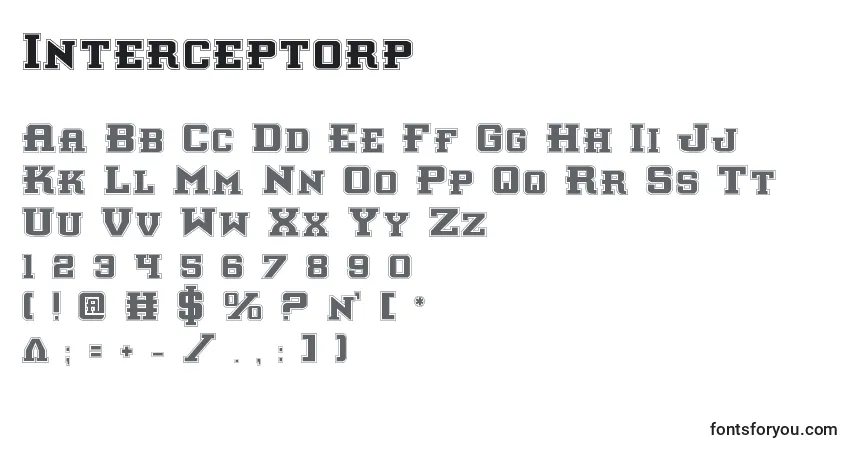 A fonte Interceptorp – alfabeto, números, caracteres especiais