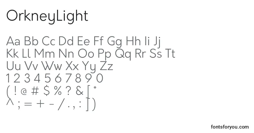 A fonte OrkneyLight – alfabeto, números, caracteres especiais