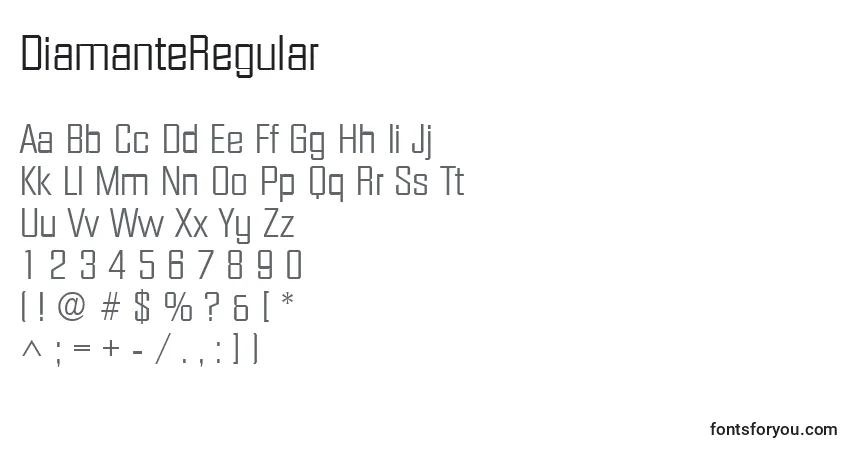 Czcionka DiamanteRegular – alfabet, cyfry, specjalne znaki