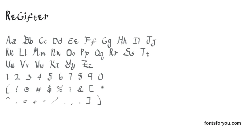 A fonte ReGifter – alfabeto, números, caracteres especiais