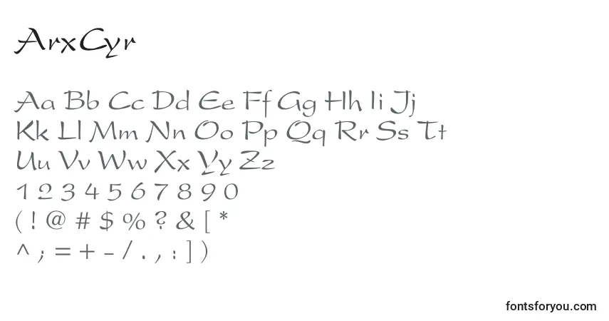 Fuente ArxCyr - alfabeto, números, caracteres especiales