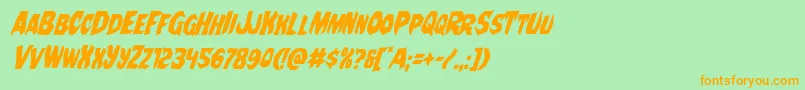 フォントNightchildecondital – オレンジの文字が緑の背景にあります。