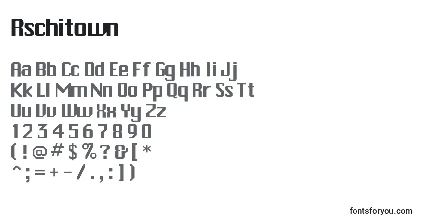 A fonte Rschitown – alfabeto, números, caracteres especiais