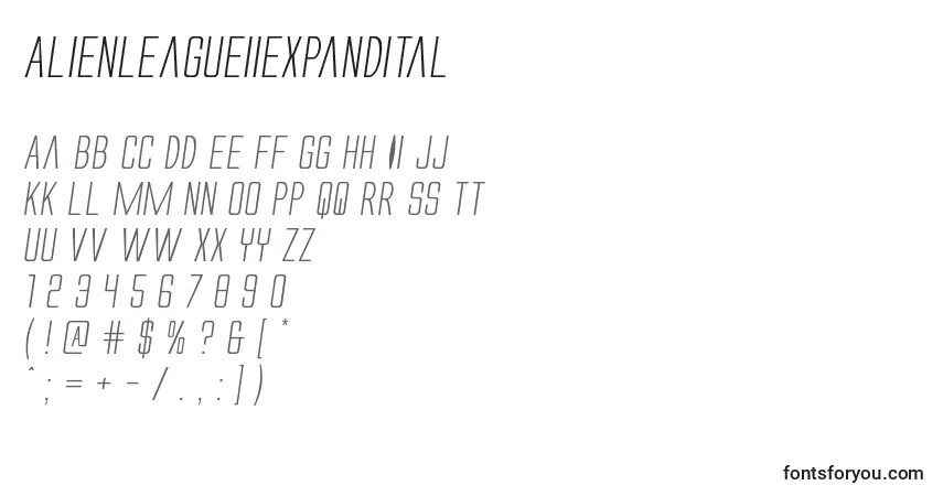 Czcionka Alienleagueiiexpandital – alfabet, cyfry, specjalne znaki