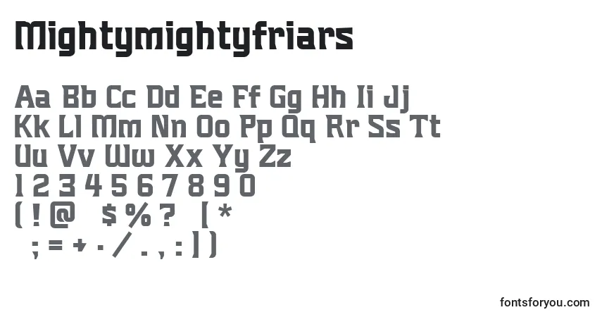 Mightymightyfriars-fontti – aakkoset, numerot, erikoismerkit