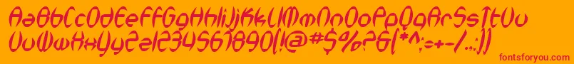 Fonte SfSynthonicPopOblique – fontes vermelhas em um fundo laranja