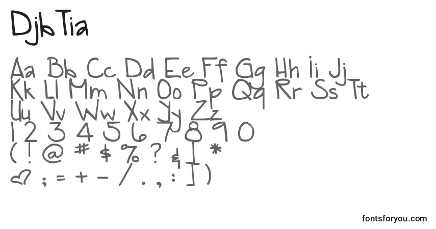 Schriftart DjbTia – Alphabet, Zahlen, spezielle Symbole