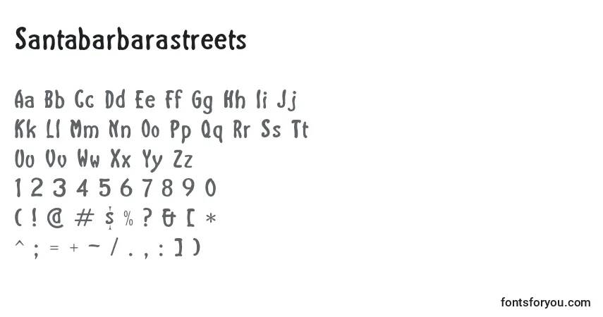 A fonte Santabarbarastreets – alfabeto, números, caracteres especiais