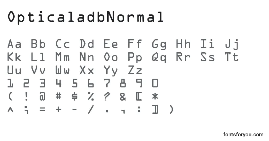 A fonte OpticaladbNormal – alfabeto, números, caracteres especiais