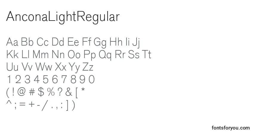 Шрифт AnconaLightRegular – алфавит, цифры, специальные символы