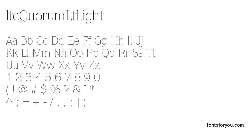 A fonte ItcQuorumLtLight – alfabeto, números, caracteres especiais