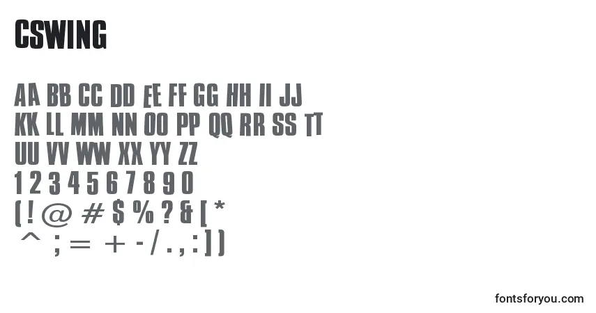 Czcionka CSwing – alfabet, cyfry, specjalne znaki