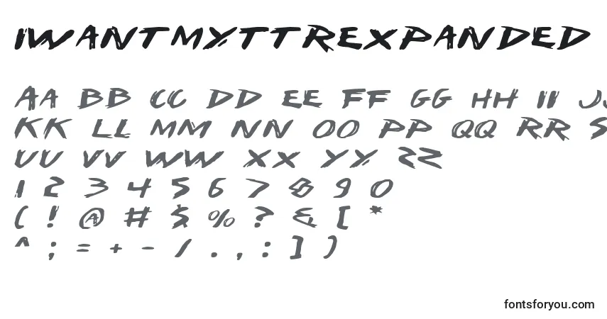 A fonte IWantMyTtrExpanded – alfabeto, números, caracteres especiais