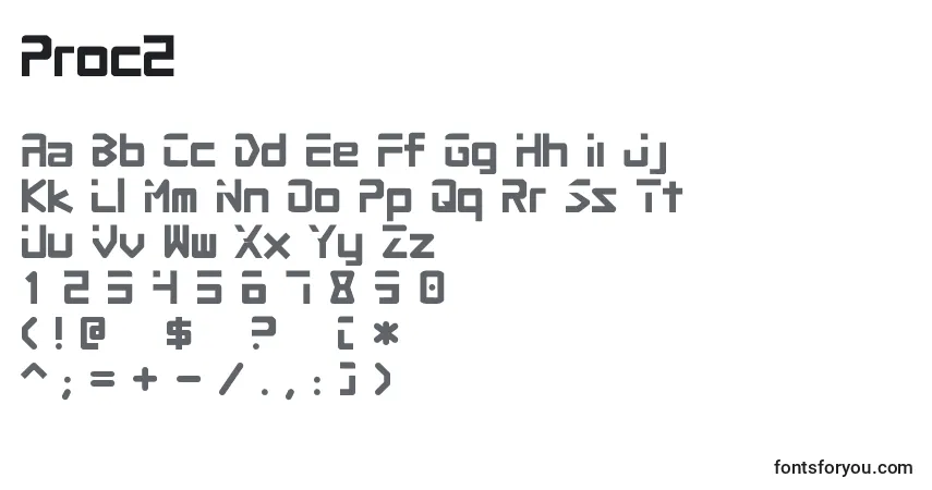 A fonte Proc2 – alfabeto, números, caracteres especiais
