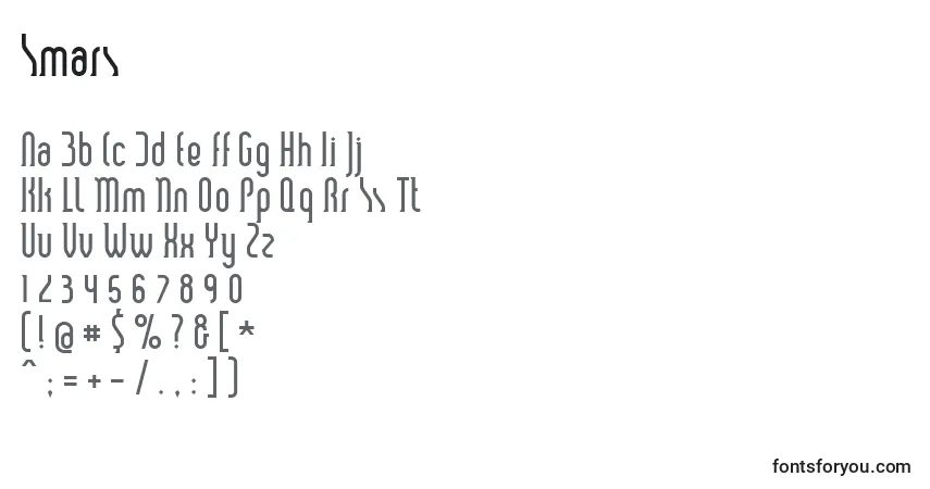 Czcionka Smars – alfabet, cyfry, specjalne znaki