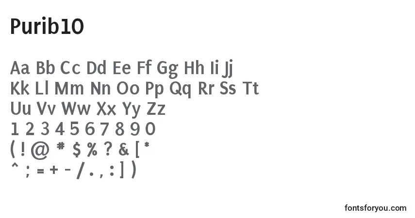 A fonte Purib10 – alfabeto, números, caracteres especiais