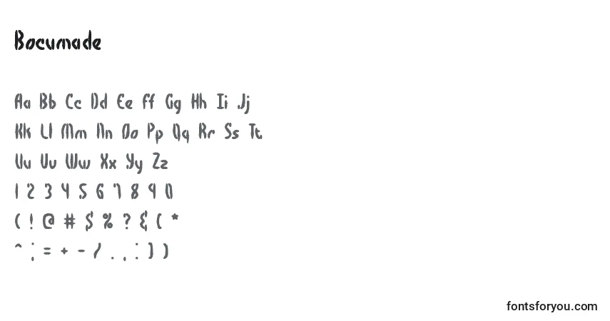 Schriftart Bocumade – Alphabet, Zahlen, spezielle Symbole