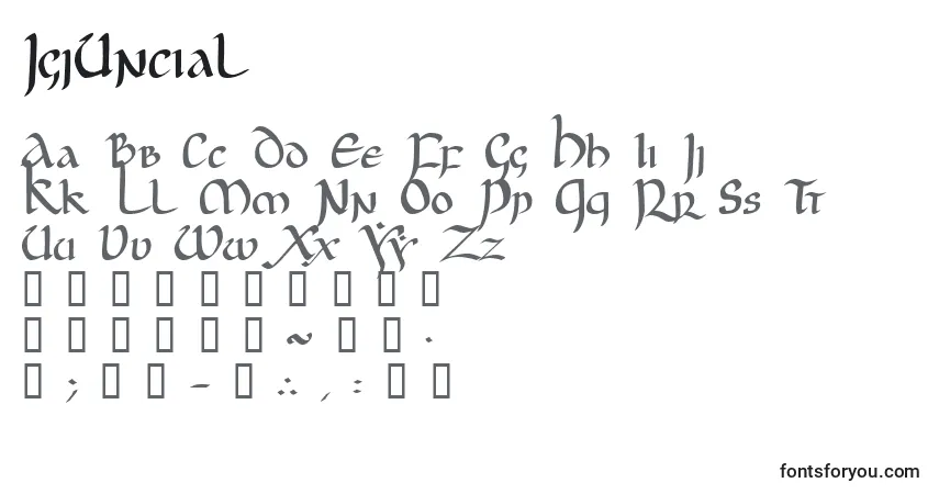 Schriftart JgjUncial – Alphabet, Zahlen, spezielle Symbole