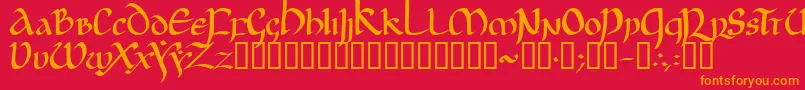 フォントJgjUncial – 赤い背景にオレンジの文字
