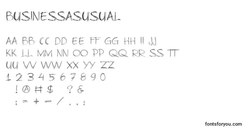 Czcionka Businessasusual – alfabet, cyfry, specjalne znaki