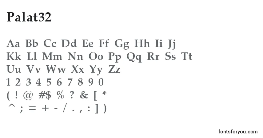 A fonte Palat32 – alfabeto, números, caracteres especiais
