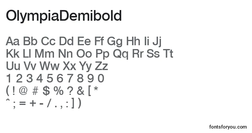 OlympiaDemiboldフォント–アルファベット、数字、特殊文字