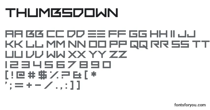 ThumbsDown-fontti – aakkoset, numerot, erikoismerkit