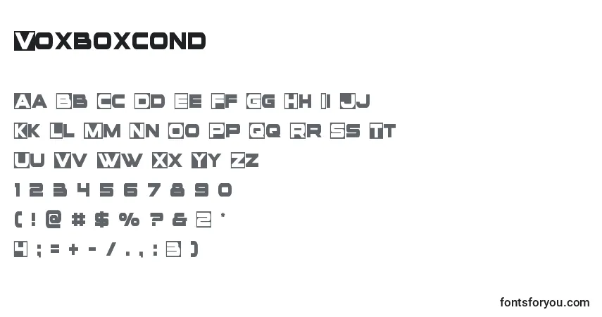 A fonte Voxboxcond – alfabeto, números, caracteres especiais