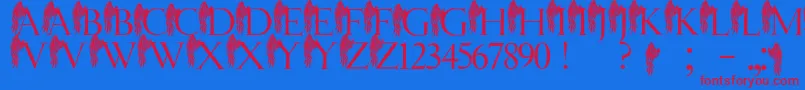 JmhAngelusI-Schriftart – Rote Schriften auf blauem Hintergrund